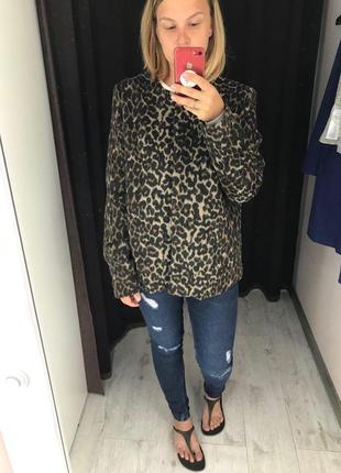 Стильное полу пальто в леопардовый анималистичный принт1 фото