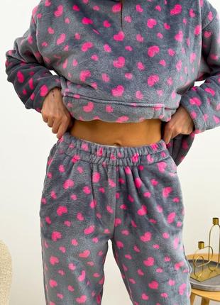 🔥махровая пижама + носки в сердечках, теплая пижама тройка с капюшоном махра4 фото