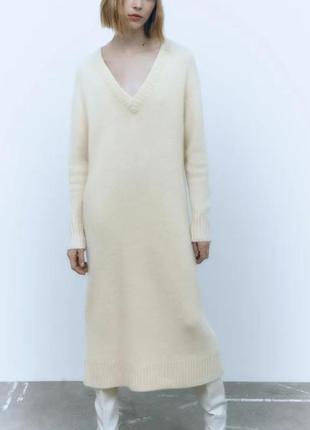 Длинное кашемировое платье zara теплое зимнее платье1 фото