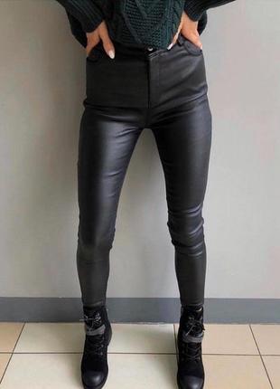 Лосины эко кожа ша флиси / кожаные лосины черные, брюки кожаные черные2 фото