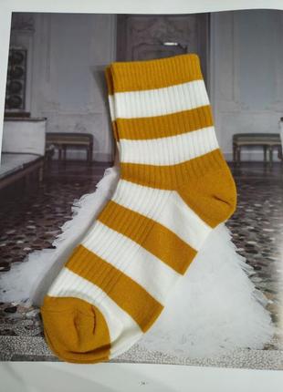 Желтые белые носки носочки хлопковые полоски качественные