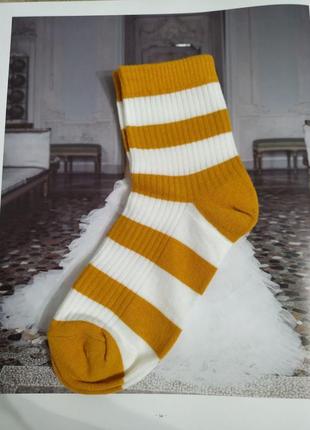 Желтые белые носки носочки хлопковые полоски качественные4 фото