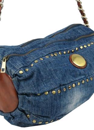 Уценка! цилиндрическая женская сумка fashion jeans bag синяя4 фото