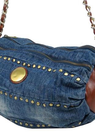 Уценка! цилиндрическая женская сумка fashion jeans bag синяя3 фото