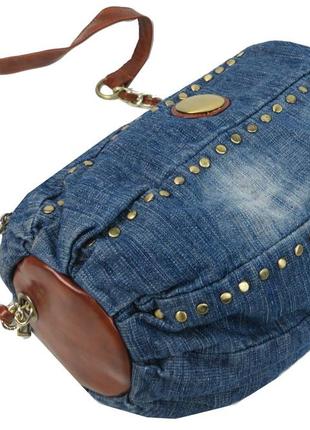 Уценка! цилиндрическая женская сумка fashion jeans bag синяя5 фото