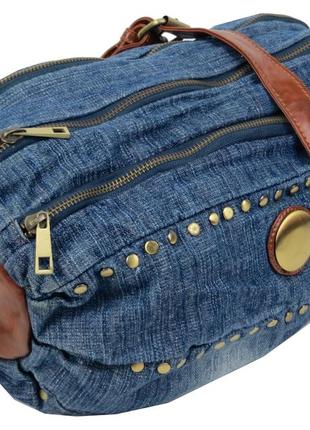 Уценка! цилиндрическая женская сумка fashion jeans bag синяя2 фото