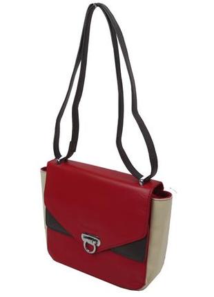 Женская кожаная сумка giorgio ferretti красная с бежевым4 фото