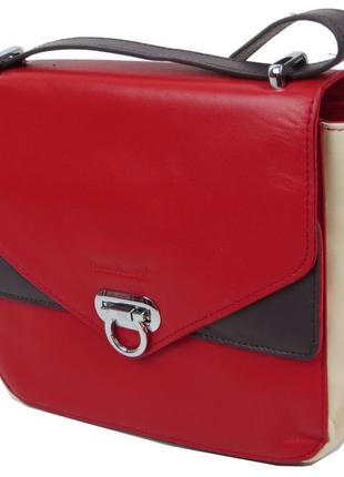 Женская кожаная сумка giorgio ferretti красная с бежевым2 фото