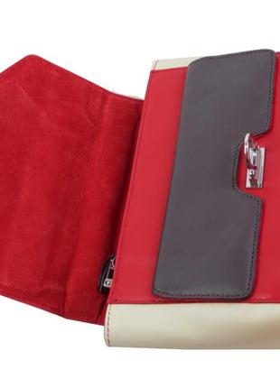 Женская кожаная сумка giorgio ferretti красная с бежевым9 фото