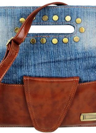 Женская джинсовая сумка небольшого размера fashion jeans bag синяя3 фото