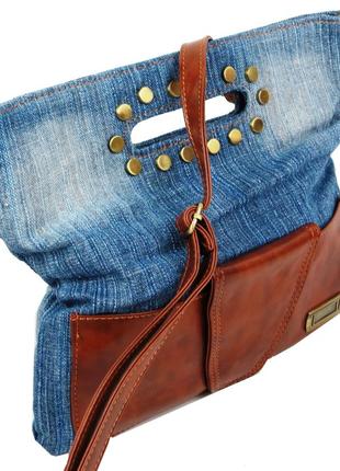 Женская джинсовая сумка небольшого размера fashion jeans bag синяя4 фото