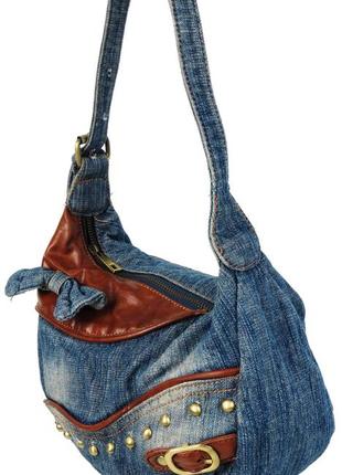 Женская джинсовая сумка fashion jeans bag синяя3 фото