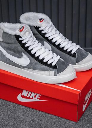 Мужские кроссовки с мехом nike blazer grey fur