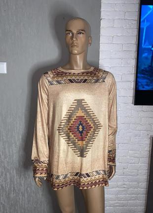 Кофта лонгслів великого розміру принт в етностилі , xl