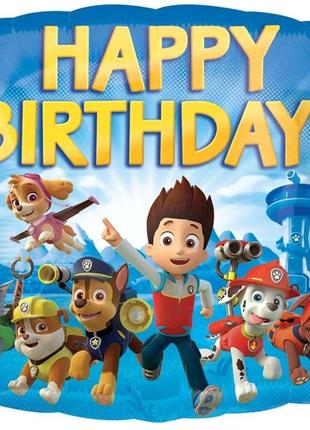 Фольгированный шарик квадрат, "happy birthday щенячий патруль",райдер и команда