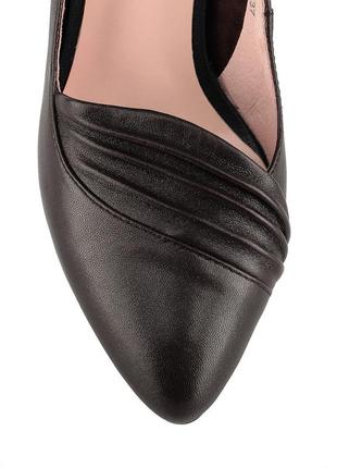 Туфли женские кожаные коричневые на устойчивом каблуке 1365т6 фото