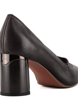 Туфли женские кожаные коричневые на устойчивом каблуке 1365т4 фото