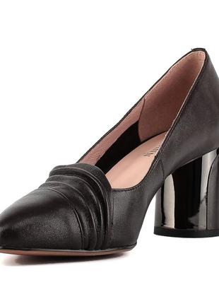Туфли женские кожаные коричневые на устойчивом каблуке 1365т5 фото