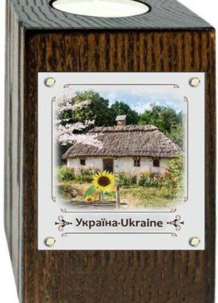 Підсвічник "хата з соняшником" метал/дерево коричневий 6*10 см   гпукп05к/м