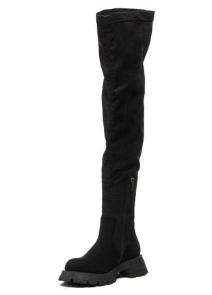 Ботфорты женские черные замшевые на удобном каблуке 449бz7 фото