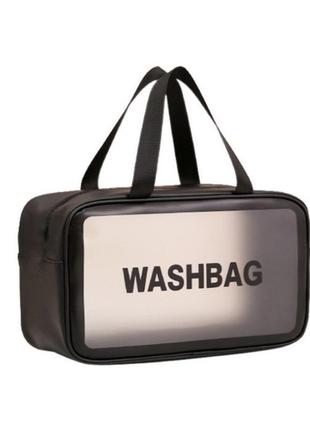 Жіноча косметичка washbag органайзер із двома ручками середня чорна