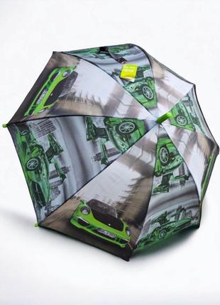Зонтик трость детский полуавтомат для мальчика с машинками от фирмы rain proof