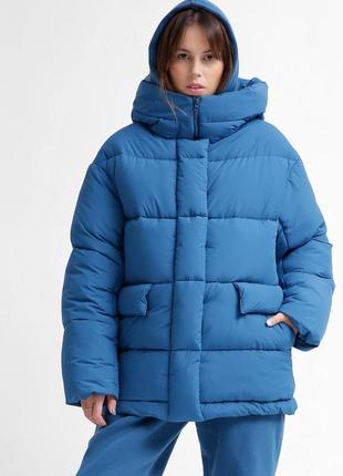 Зимняя актуальная теплая женская куртка пуховик оверсайз на екопухе  x-woyz электрик1 фото