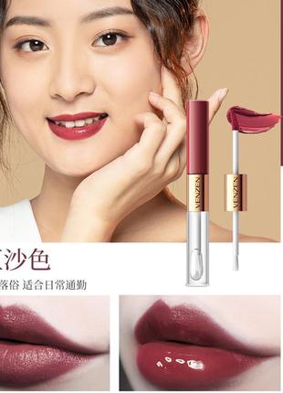 Матова помада + блиск для губ venzen long - lasting double lip glaze відтінок  №5 currant red