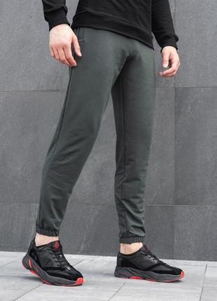 Мужские спортивные штаны темно-зеленые весенние осенние | мужские джоггеры на резинке (bon)