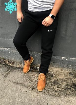 Чоловічі зимові спортивні штани nike на флісі теплі найк чорні (bon)1 фото