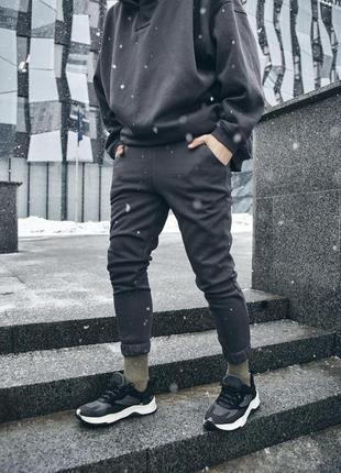 Чоловічі зимові спортивні штани оверсайз на флісі сірі (bon)2 фото