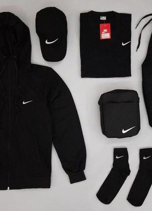 Чоловічий спортивний костюм nike чорний весняний найк месенджер + футболка + кепка + шкарпетки в подарунок (bon)