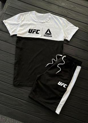 Мужской летний костюм reebok ufc футболка + шорты белый с черным рибок юфс на лето (bon)