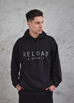 Мужское худи оверсайз весеннее осеннее reload | кофта мужская черная с рефлективом (bon)