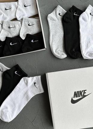 Чоловічі короткі шкарпетки nike 18 пар білі сірі чорні найк подарунковий набір шкарпеток (bon)