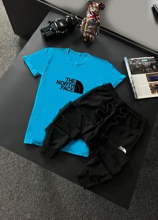 Чоловічий спортивний костюм літній the north face футболка + штани сірий із чорним зе норд фейс на літо (bon)7 фото