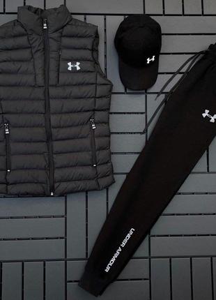 Чоловічий спортивний костюм under armour he комплект андер армор худі+штани+футболка+кепка+ліжка чорний (bon)8 фото