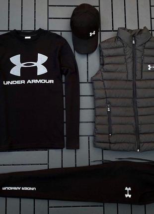 Чоловічий спортивний костюм under armour he комплект андер армор худі+штани+футболка+кепка+ліжка чорний (bon)4 фото