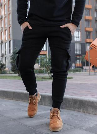 Чоловічі штани карго на флисі хаки закуплені ↓ зимні спортивні штани з кишенями по боках (bon)10 фото