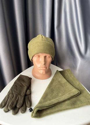 Чоловічий комплект 2 в 1 шапка й баф флісовий хакі зимовий для військових зсу армійський (bon)5 фото