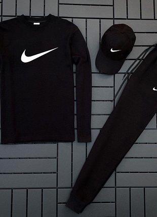 Чоловічий спортивний костюм nike свитшот і штани весняних осінній 16. комплект чоловічої найк без капюшона чорний (bon)