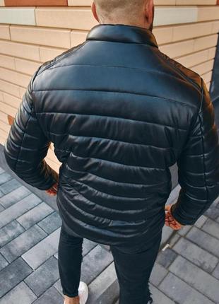 Мужская кожаная куртка демисезонная asos теплая черная без капюшона | пуховик кожаный мужской весенний (bon)4 фото