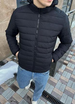 Чоловіча куртка чорна весняна осінка демісезонна до 0 °c з капюшоном водонепроникна (bon)