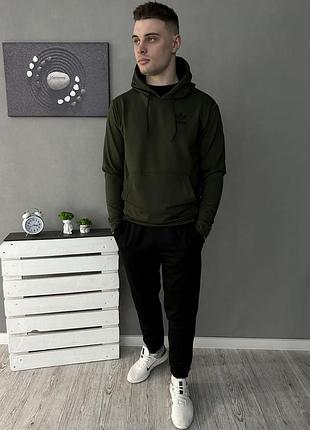 Чоловічий спортивний костюм adidas чорний із хакі весняний осінній  ⁇  комплект худі та штани адідас (bon)