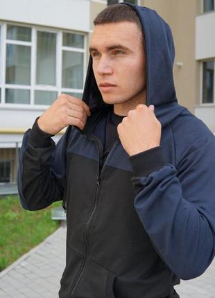 Мужской спортивный костюм nike черный с синим на молнии весенний осенний толстовка + штаны найк (bon)7 фото