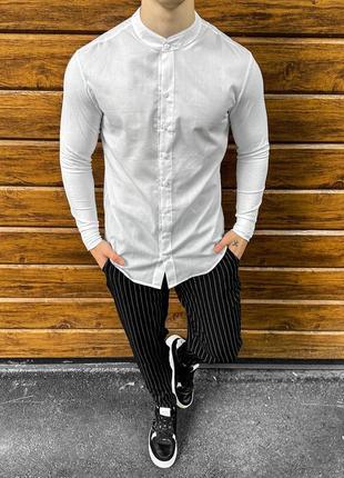 Мужской классический костюм рубашка + брюки белый с серым повседневный в клетку (bon)4 фото
