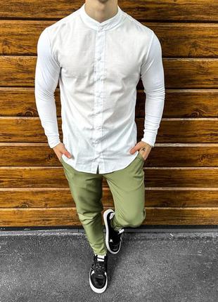Мужской классический костюм рубашка + брюки белый с серым повседневный в клетку (bon)6 фото