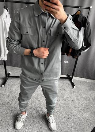 Чоловічий спортивний костюм сорочка + штани сірий котоновий (bon)5 фото