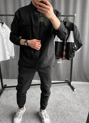 Чоловічий спортивний костюм сорочка + штани сірий котоновий (bon)10 фото