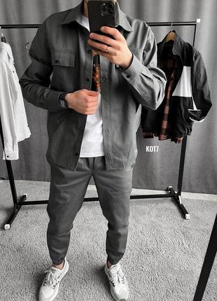 Чоловічий спортивний костюм сорочка + штани сірий котоновий (bon)1 фото